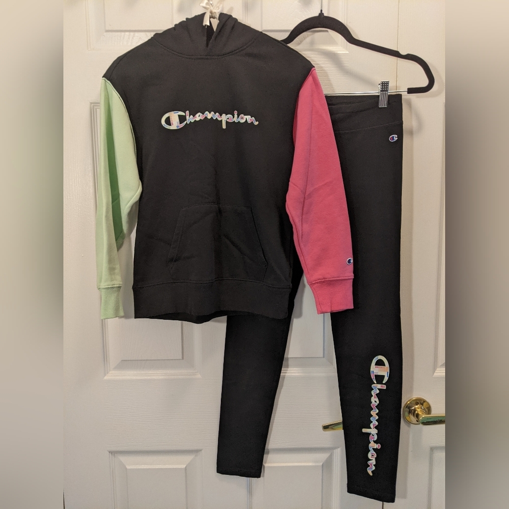 CHAMPION Girls 2 PC. Outfit, Black & Multi Color, Size Youth L (10-12/14) EUC